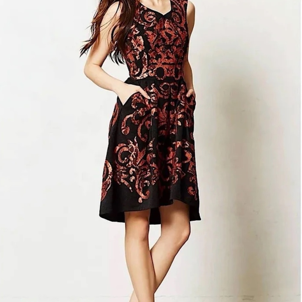 Yoana Barashi for Anthropologie Black and Orange Mirissa Dress Size 12 - Picture 7 of 8